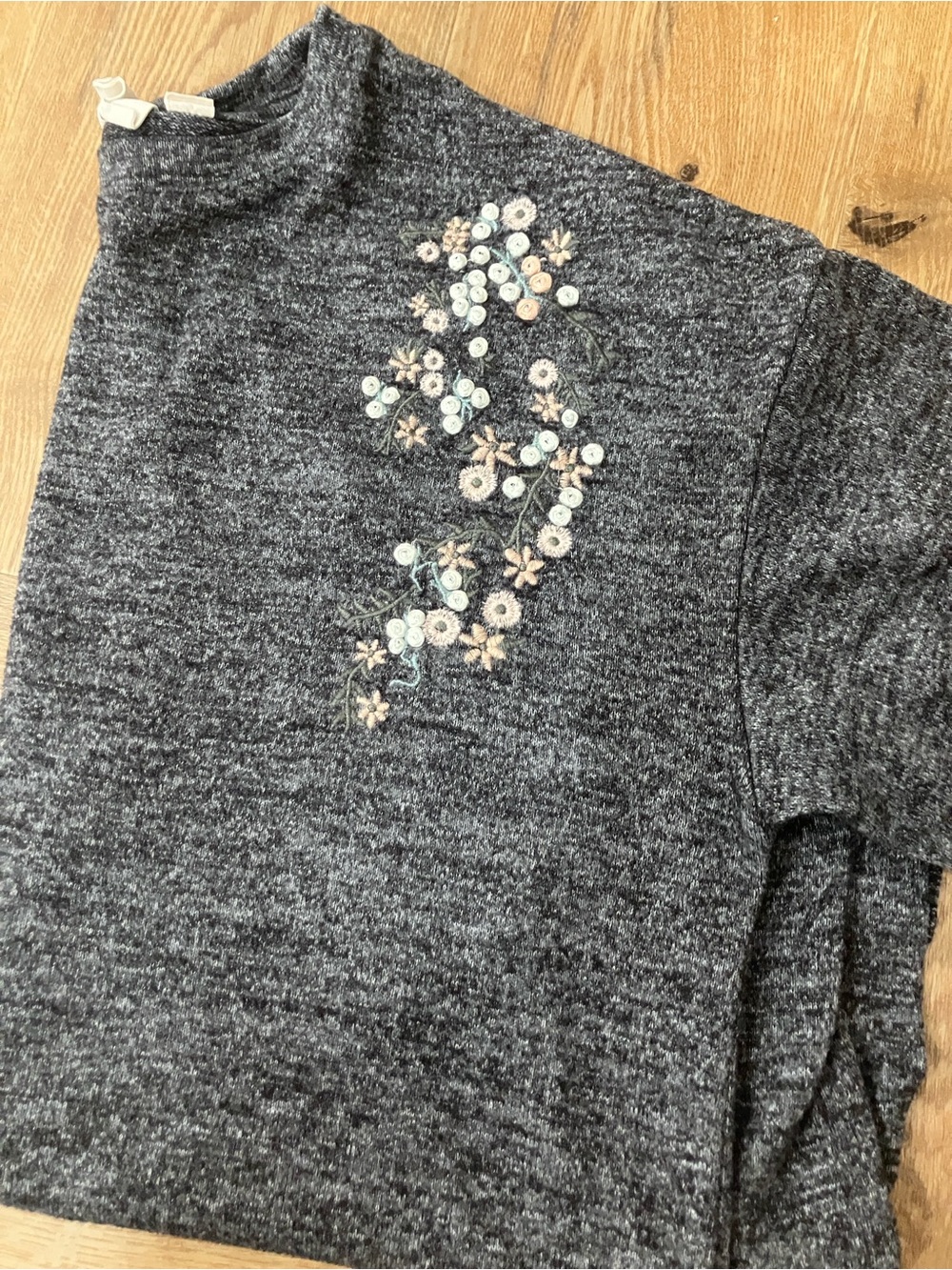 L.O.G.G. (H&M) Embroidered Mock Neck Short Sleeve Tee - Charcoal Gray
